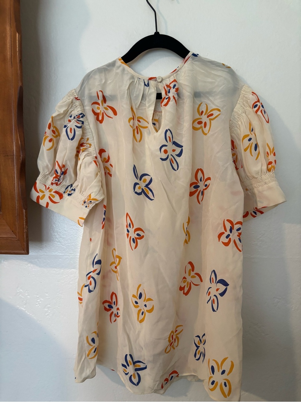 Rebecca Taylor 100% Silk Cream Floral Puff-Sleeve Blouse - Picture 4 of 6